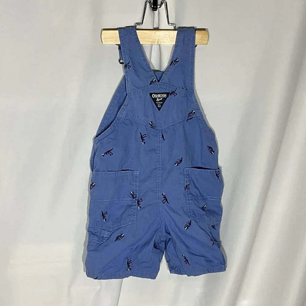 OshKosh Bgosh Boys 3T Dinosaur Embroidered Blue Overalls